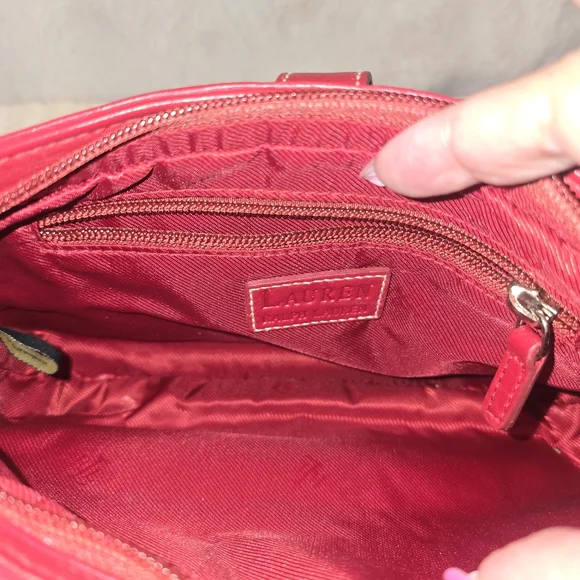 Euc LAUREN Ralph Lauren Red Leather Shoulder Bag - Picture 5 of 5